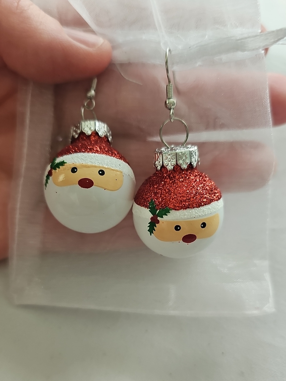 Christmas Santa Ball Earrings - Red and White